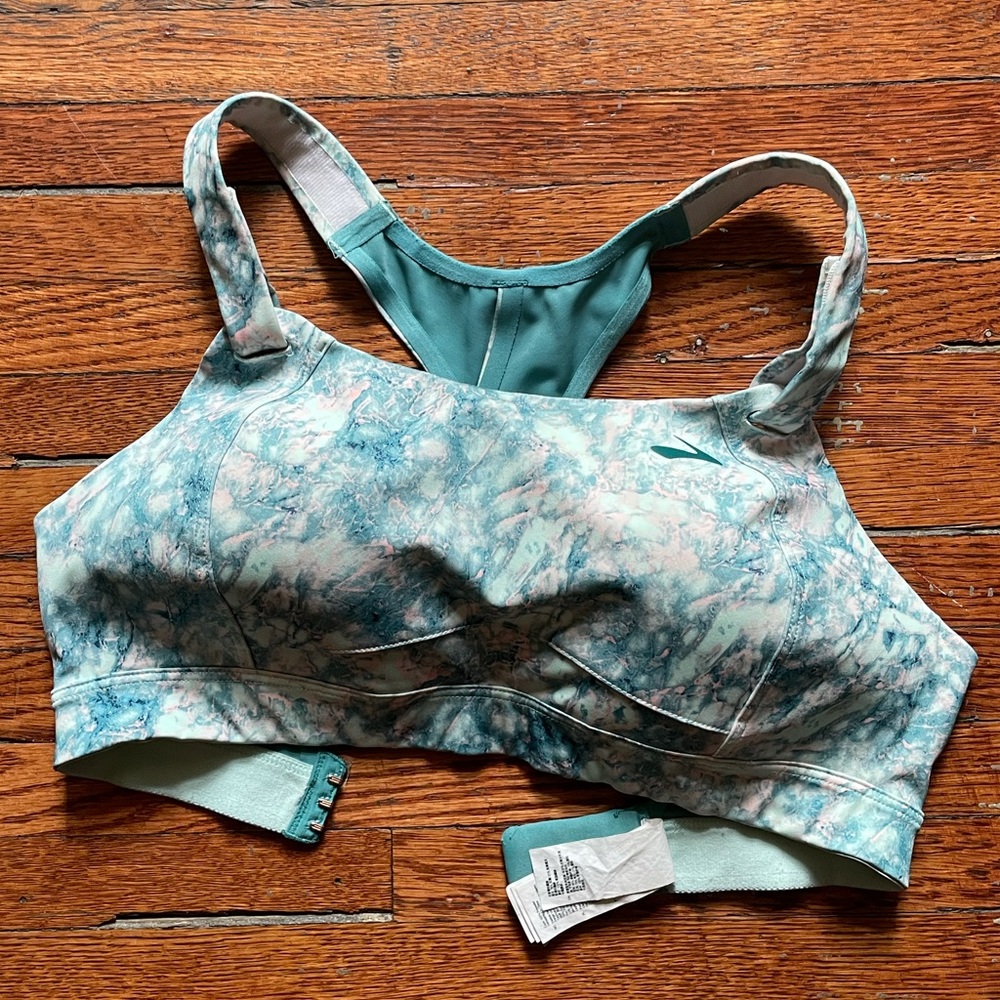 EUC Brooks Juno Sports Bra Size 32D Blue/Green